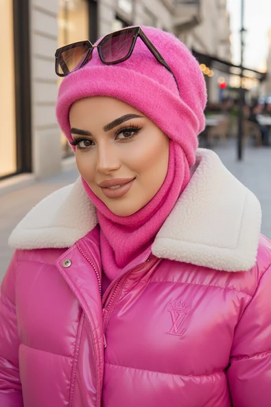 Aişe Tesettür Pembe Maskeli Bere ürün görseli 1