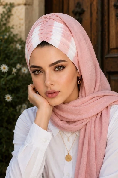 Aişe Tesettür Pudra Desenli Bone Hazır Şal ürün görseli 1
