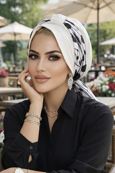 Aişe Tesettür Kırık Beyaz Puan Bantlı Şapka Bone ürün görseli 1