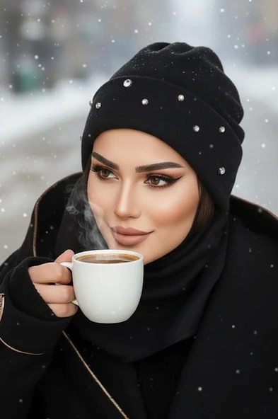 Aişe Tesettür Siyah Swarovski Taşlı Maskeli Bere ürün görseli 1