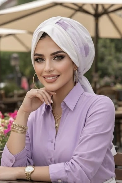 Aişe Tesettür Beyaz Batik Desen Şapka Bone - Resim 2
