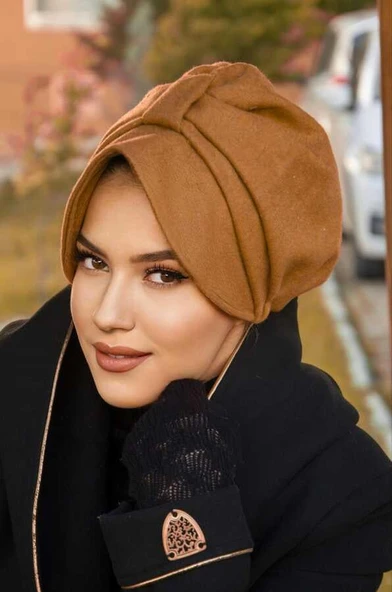 Aişe Tesettür Hardal Kaşe Şapka Bone - Resim 2