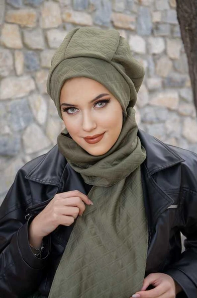 Aişe Tesettür Haki Kapitone Tesettür Bere - Resim 4