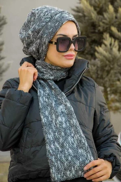 Aişe Tesettür Antrasit Melanj Desenli Tesettür Bere ürün görseli 1