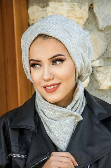 Aişe Tesettür Gri Tesettür Bere Ve Etol Takım ürün görseli 1