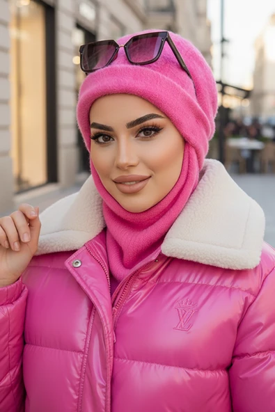 Aişe Tesettür Pembe Maskeli Bere - Resim 5