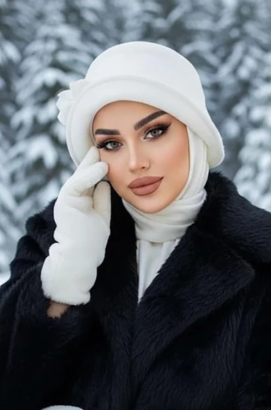 Aişe Tesettür Kırık Beyaz Aksesuarlı Atkılı Vintage Şapka ürün görseli 1