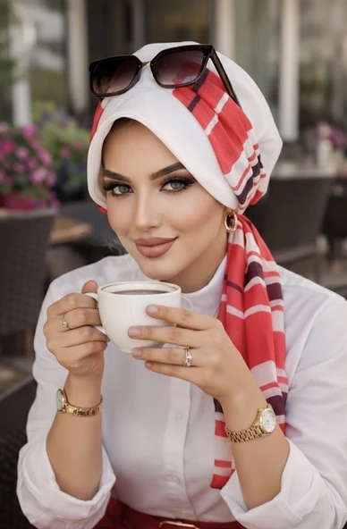 Aişe Tesettür Kırık Beyaz Mercan Çizgi Desen Fularlı Şapka ürün görseli 1
