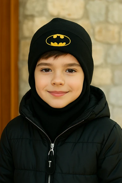 Aişe Tesettür Erkek Çocuk Siyah Armalı Maskeli Bere ürün görseli 1