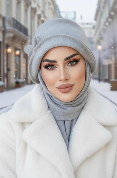 Aişe Tesettür Gri Aksesuarlı Atkılı Vintage Şapka ürün görseli 1