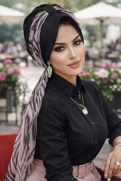 Aişe Tesettür Siyah Zebra Desenli Şapka Bone ürün görseli 1