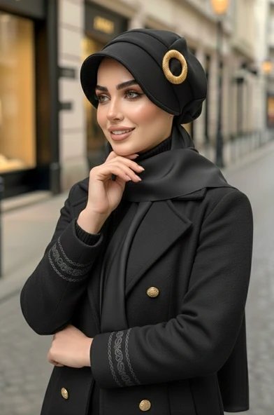 Aişe Tesettür Siyah Gold Tokalı Tesettür Şapka ürün görseli 1