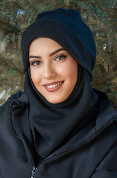 Aişe Tesettür Siyah Maskeli Bere - Resim 5