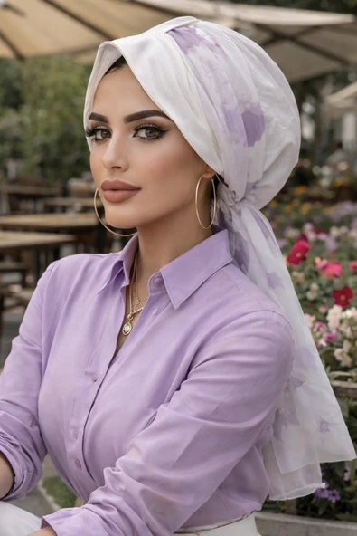 Aişe Tesettür Beyaz Batik Desen Şapka Bone ürün görseli 1