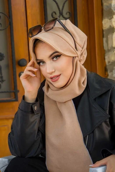Aişe Tesettür Bej Dore Hazır Atkılı Tesettür Şapka ürün görseli 1