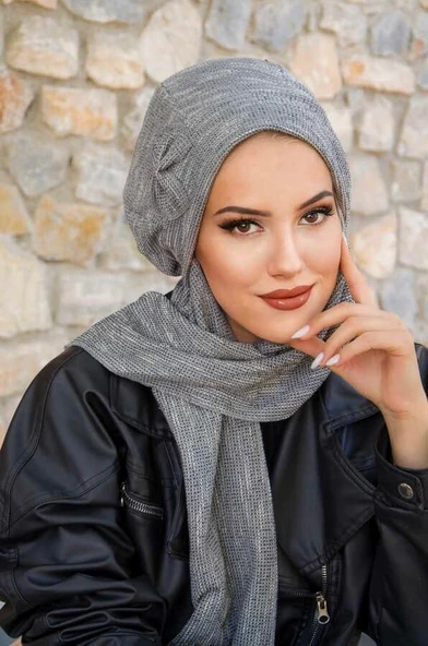 Aişe Tesettür Gri Fiyonklu Tesettür Bere ürün görseli 1