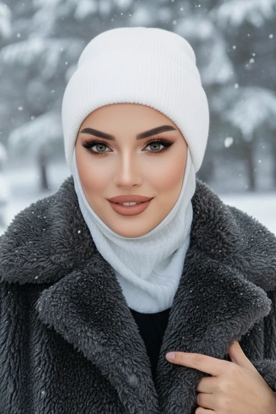 Aişe Tesettür Kırık Beyaz Fitilli Maskeli Bere ürün görseli 1