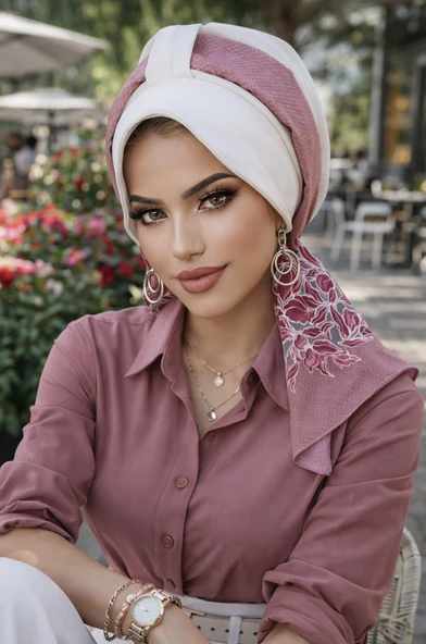Aişe Tesettür Beyaz Pudra Çiçek Desen Şapka Bone ürün görseli 1
