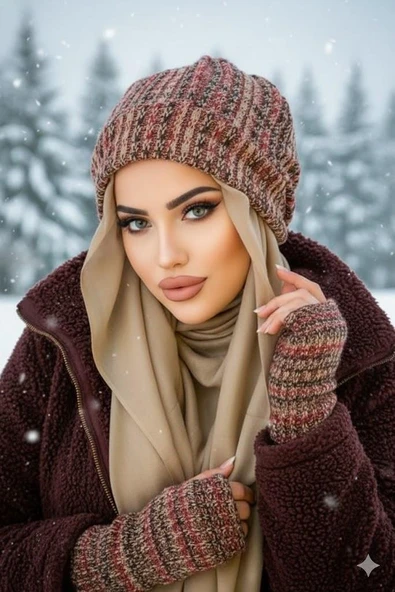 Aişe Tesettür Taba Triko ATKISIZ Tesettür Bere ürün görseli 1
