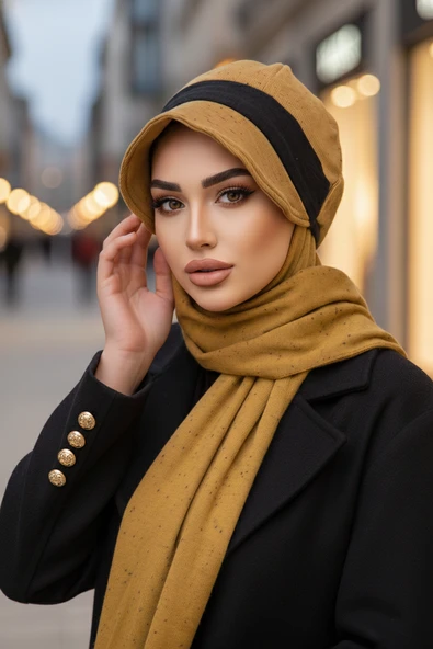 Aişe Tesettür Hardal Desen Tesettür Şapka ürün görseli 1