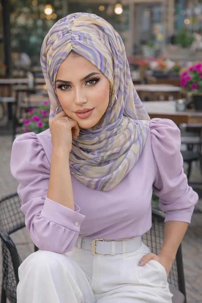 Aişe Tesettür Soft Renkler Geometrik Desen Hazır Şal ürün görseli 1