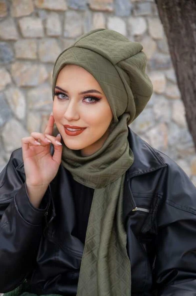 Aişe Tesettür Haki Kapitone Tesettür Bere - Resim 3