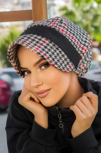 Aişe Tesettür Siyah Garnili Şapka Bone - Resim 3