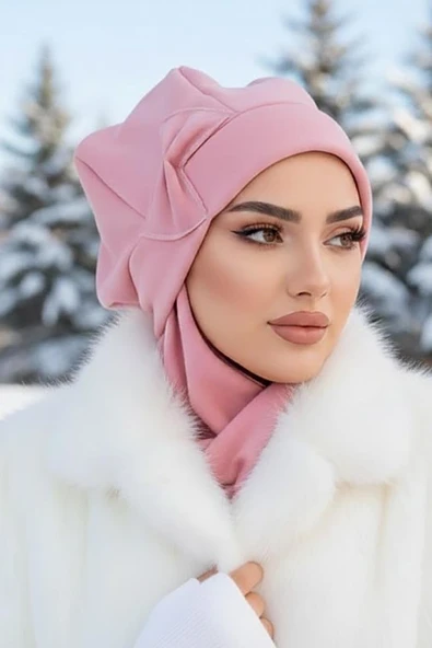 Aişe Tesettür Pudra Fiyonklu Tesettür Bere ürün görseli 1