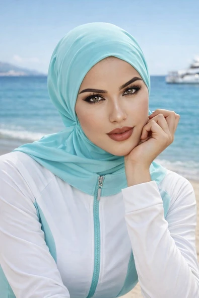 Aişe Tesettür Mint Hijab Havuz ve Deniz Bonesi ürün görseli 1