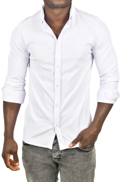 DeepSEA Likralı Kumaşı Fitilli Slim Fit Uzun Kollu Gömlek 2500805 ürün görseli 1