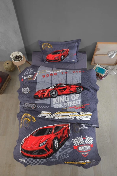 Clasy %100 Pamuk Dört Mevsim Set Tek Kişilik Racing Team V1 Gri ürün görseli 1