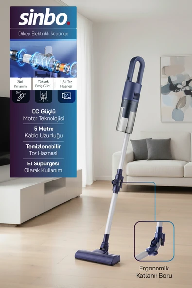 Sinbo SVC-8629 Kablolu Dikey Elektrikli Süpürge – 2’si 1 Arada, 1.5L Toz Hazneli ürün görseli 1