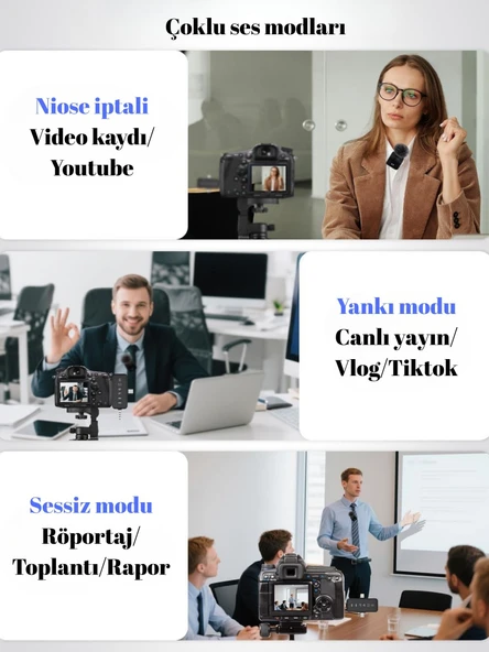 Plentiful Çoklu Giriş Kablosuz Çiftli Yaka Mikrofonu - Resim 6