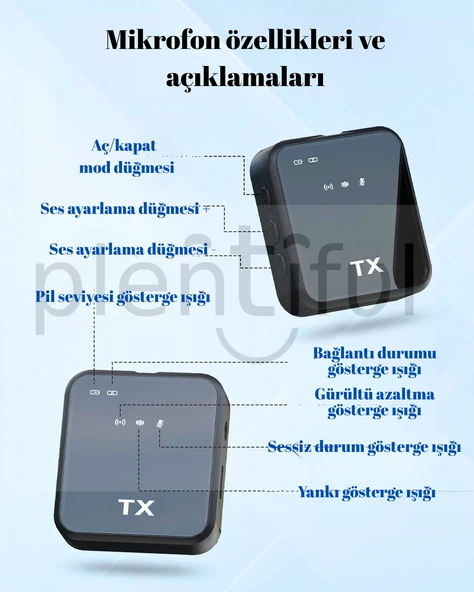 Plentiful Çoklu Giriş Kablosuz Çiftli Yaka Mikrofonu - Resim 3