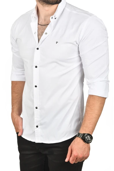 DeepSEA Slim Fit Çıtçıtlı Spor Gömlek Dar Kesim Pamuklu Gabardin Gömlek 2300413 ürün görseli 1