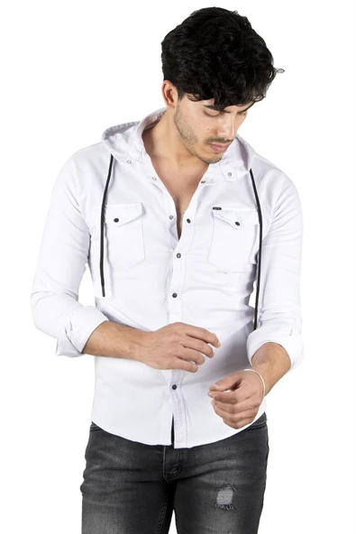 DeepSEA Kapüşonlu Slim Fit Dar Kesim Gömlek Likralı Pamuklu Likralı Kot Gömlek 2300396 ürün görseli 1