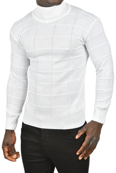 DeepSEA Kare Desenli Balıkçı Yaka Slim Fit Boğazlı Triko Kazak 2505493 ürün görseli 1