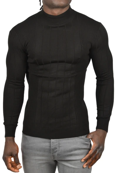 DeepSEA Yarım Balıkçı Yaka Çizgili Tüylenmeyen Slim Fit Triko Kazak 2505491 ürün görseli 1