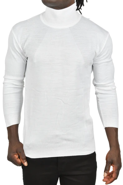 DeepSEA Tam Balıkçı Yaka Yanları Desenli Slim Fit Boğazlı Triko Kazak 2505495 ürün görseli 1