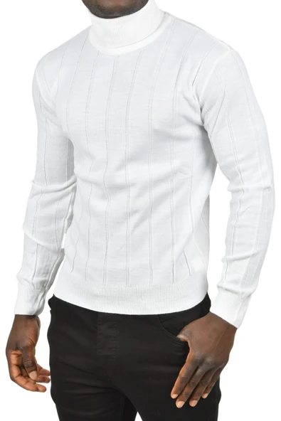 DeepSEA Slim Fit Likralı Tam Balıkçı Yaka Çizgili Boğazlı Kazak 2505504 ürün görseli 1