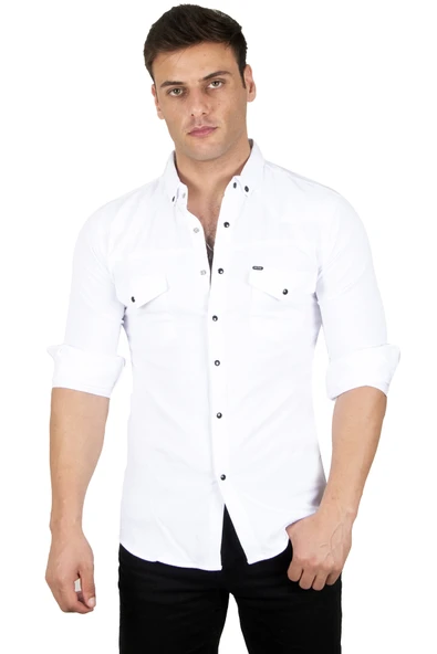 DeepSEA Slim Fit Dar Kesim Spor Gömlek Likralı Pamuklu Kot Gömlek 2300419 ürün görseli 1