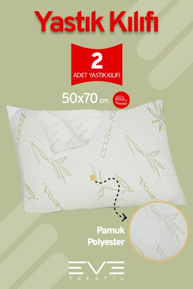 2 Adet Bamboo Antibakteriyel Fermuarlı Yıkanabilir Otel Lüks Yastık Kılıfı 50x70cm ürün görseli 1