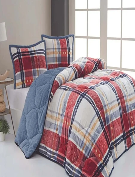 Comforter Boris Kırmızı Mavi Çift Kişilik Yorgan Seti ürün görseli 1