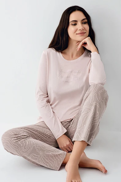 Pierre Cardin Paris Premium Seri Kadın Pamuklu Modal Rahat Kalıp Uzun Kollu Pijama Takım ürün görseli 1