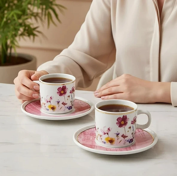 Güral Porselen Mental 4 Parça Çay Fincan Takımı 67092 Pembe ürün görseli 1