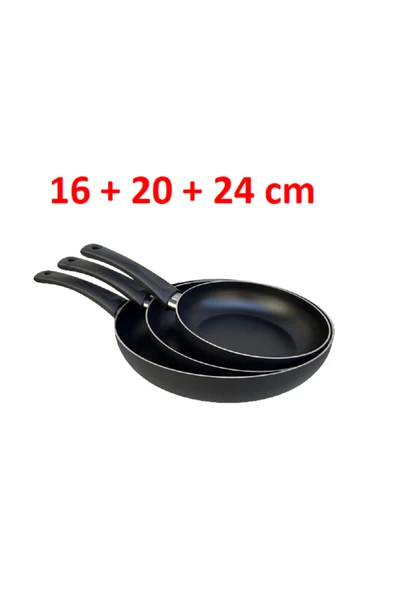 sobapark Teflon Tava Seti 16+20+24 Cm Mat Siyah Renk Teflon Tava Seti Yanmaz Yapışmaz 3'lü Teflon Tava Set ürün görseli 1