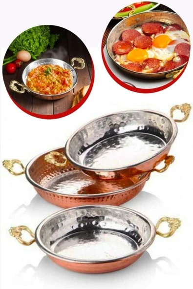 sobapark Bakır Tava Sahan Seti Menemen Omlet Kuymak Yumurta Tavası Sahanı 14 Cm - 16 Cm - 18 Cm Kalın Ürün ürün görseli 1