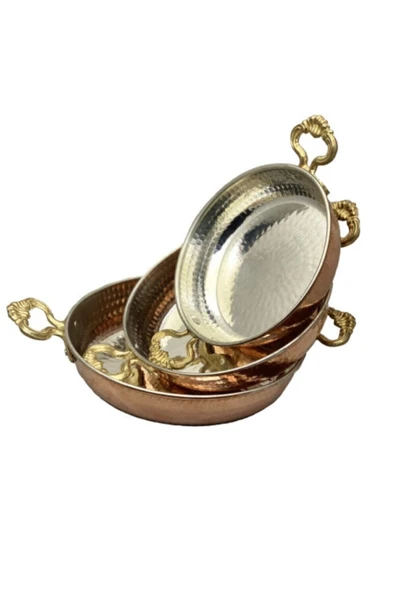 LizzaHome Batcaz- 3'lü Set Bakır Sahan Omlet,kuymak ,yumurta Tavası (14CM-16CM-18CM) ürün görseli 1