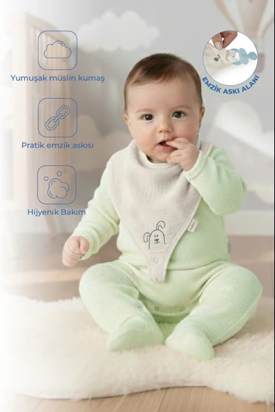 Babyjem Emzik Askılı Müslin Mama Önlüğü Ekru ürün görseli 1
