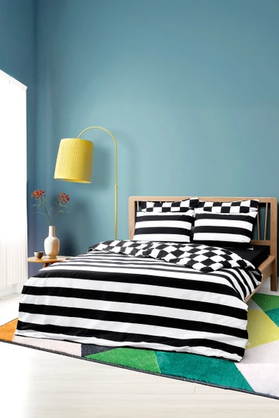 Cozy Home Mono Çift Kişilik Lastikli Çarşaflı Nevresim Takımı Code Siyah ürün görseli 1